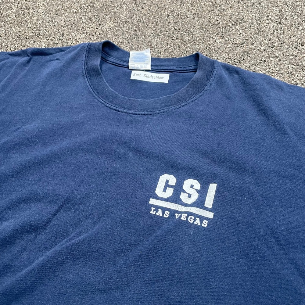 Mens CSI Las Vegas Crime Scene Investigation T-Shirt Navy Blue Gildan XL Vintage